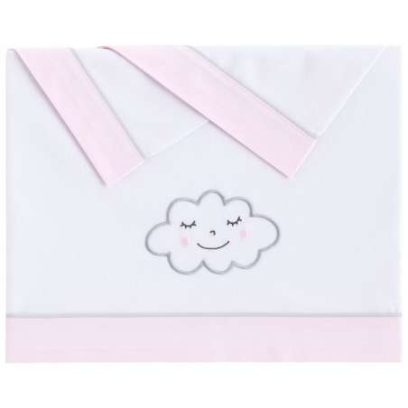 Tríptico de sábanas NUVOLA nube rosa para minicuna, cuna o convertible