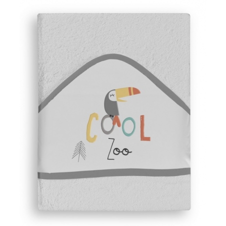 Capa de baño para bebé en color gris COOL ZOO capucha dibujo de tucán