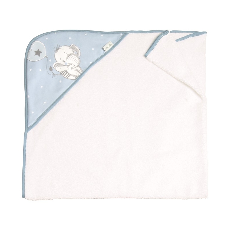 Toalla con capucha para bebé en azul ELEFANTINO algodón suave