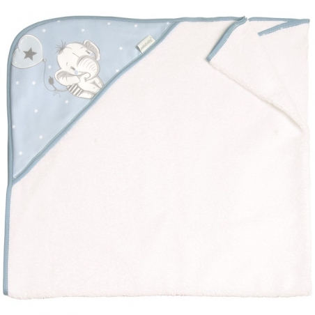 Toalla con capucha para bebé en azul ELEFANTINO algodón suave
