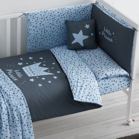 Funda nórdica, protector, almohada, bajera y relleno LITTLE CROWN azul