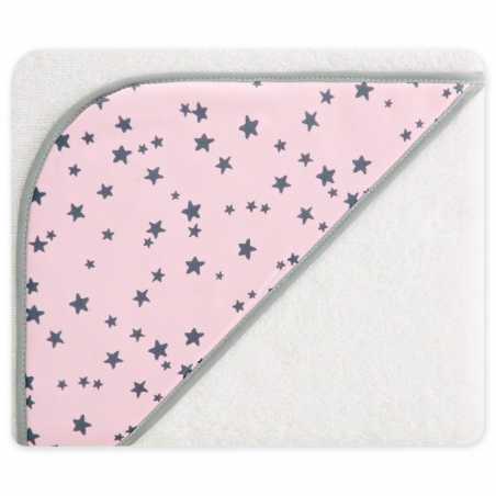 Capa de baño para bebé con capucha de estrellas LITTLE CROWN rosa