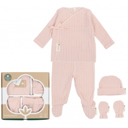 Conjunto primera puesta bebé niña DESAGUJADO color rosa