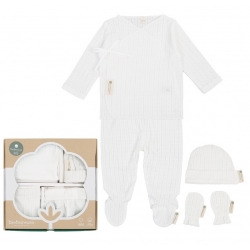 Kit de recién nacido en punto DESAGUJADO color blanco