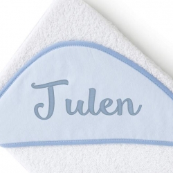 Capa de baño personalizada con nombre del bebé en color azul