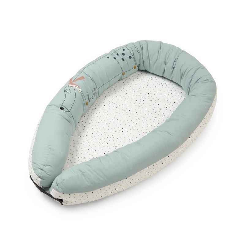 Cuna nido para bebé FAMILY con almohada alargada color azulada
