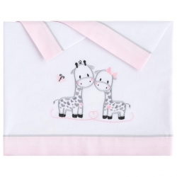 Tríptico sábanas algodón para bebé UME con jirafas de corazones y mariposas rosa
