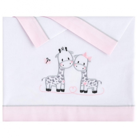 Tríptico sábanas algodón para bebé UME con jirafas de corazones y mariposas rosa