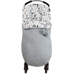 Saco de lana para carrito del bebé TIPIS y PLUMAS color gris
