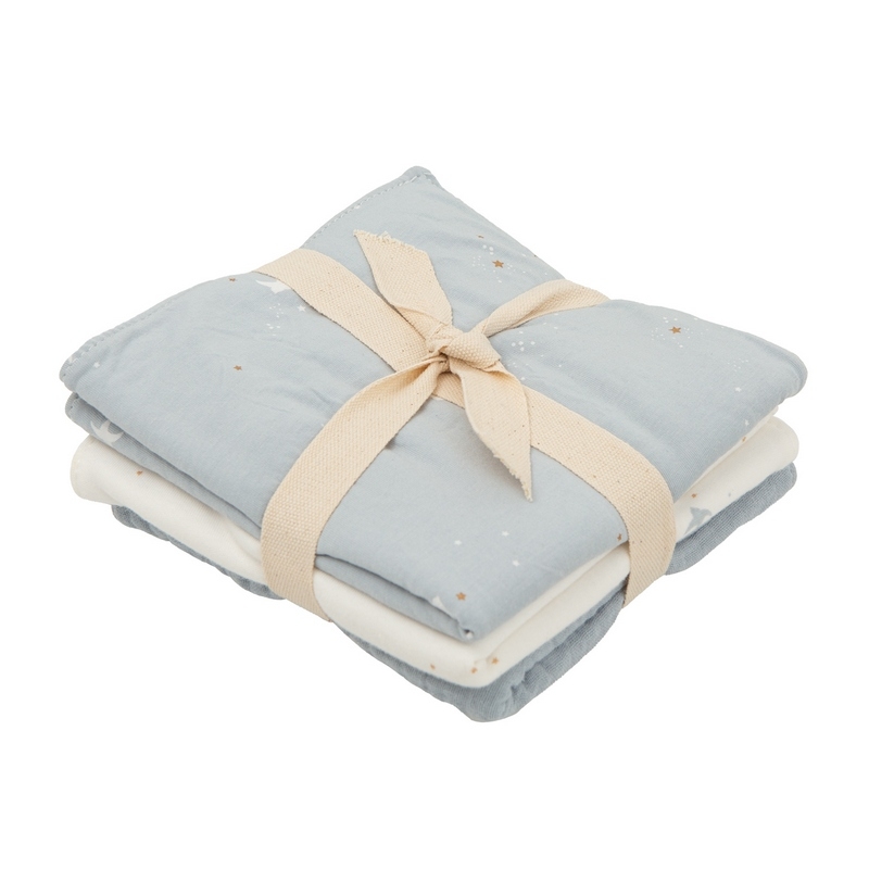 Pack de tres toallas para recién nacido SPRING pajaritos color azulado