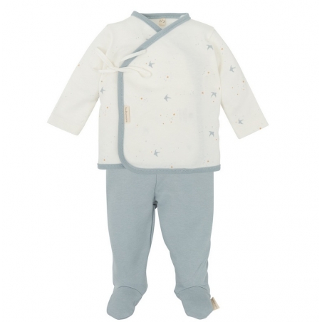 Polaina bebé con jubón en algodón de punto SPRING pajaritos azules