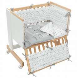 Minicuna colecho para cama con textil LEON color gris y estructura de madera