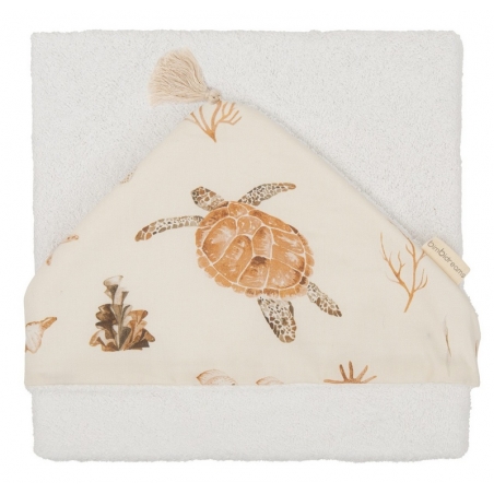 Poncho toalla bebé con capucha de tortuga OCEAN de 100x100 cm