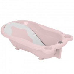 Bañera bebé de plástico con soporte y termómetro KAI color rosa