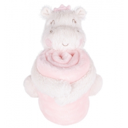 Manta con peluche para bebé HIPPO DREAMS hipopotamo color rosa