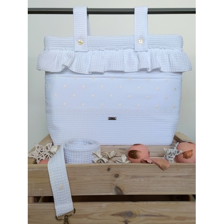 Bolso panera para coche del bebé ALMERIA piqué color blanco