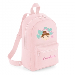 Mochila regalo personalizado con bolsillo HADA nylon color rosa