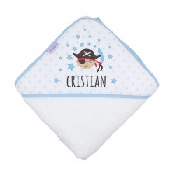 Capa de baño personalizada para bebé PIRATA ribete color azul