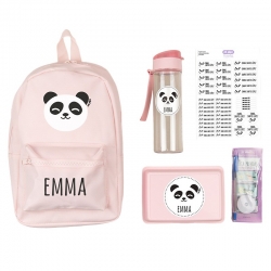 Pack infantil personalizado para colegio PANDA mochila nylon rosa
