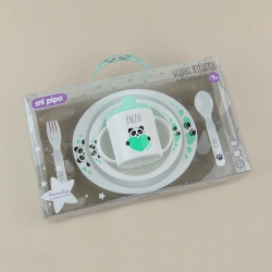 Platos y cubiertos personalizados para bebé PANDA de Mi Pipo
