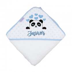 Capa baño con capucha para bebé con nombre PANDA color azul