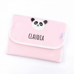 Portadocumentos para bebé con nombre PANDA polipiel rosa