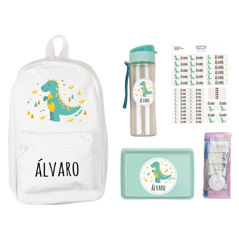Pack regalo para bebé personalizado mi equipo DINOSAURIO mochila de nylon
