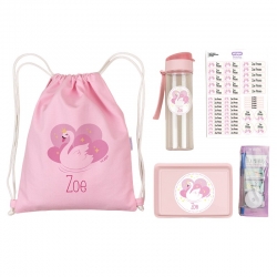 Pack personalizado para guardería de niña CISNE con petate color rosa