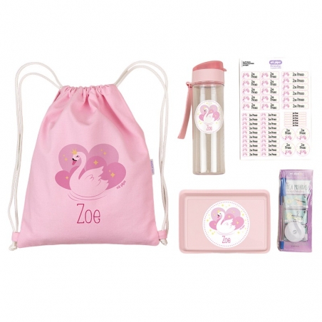 Pack personalizado para guardería de niña CISNE con petate color rosa