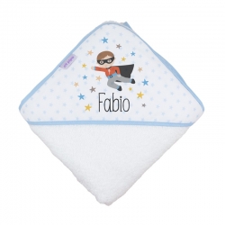 Maxi capa de baño personalizada para niño SUPERHEROE color azul