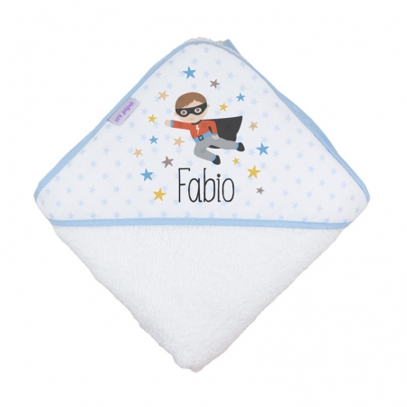 Maxi capa de baño personalizada para niño SUPERHEROE color azul