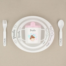 Vajilla personalizada nombre del bebé HADA platos, vaso y cubiertos