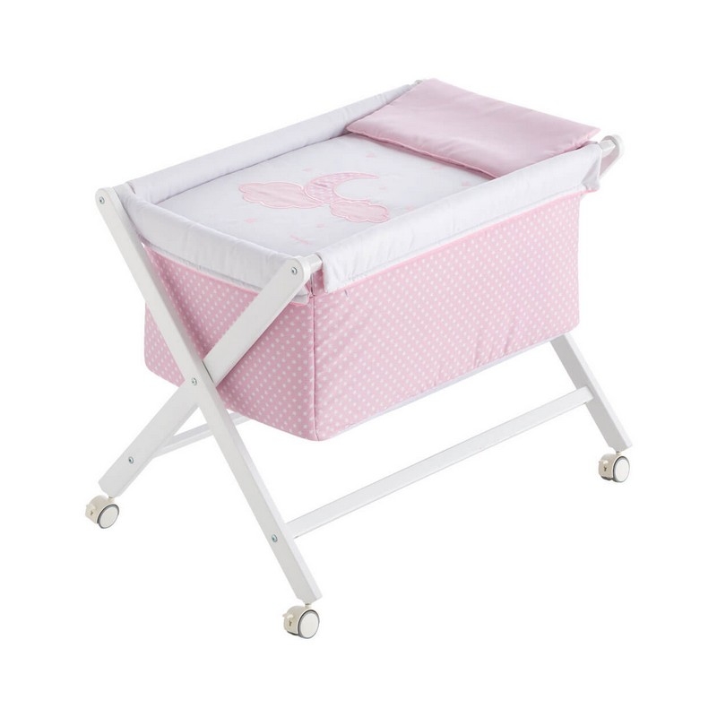 Vestidura para minicuna de niña con luna y estrellas MOON color rosa