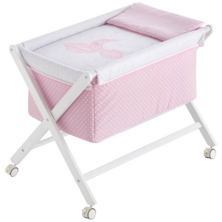 Vestidura para minicuna de niña con luna y estrellas MOON color rosa