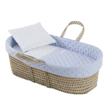 Moisés para bebé con base de mimbre SOFT celeste