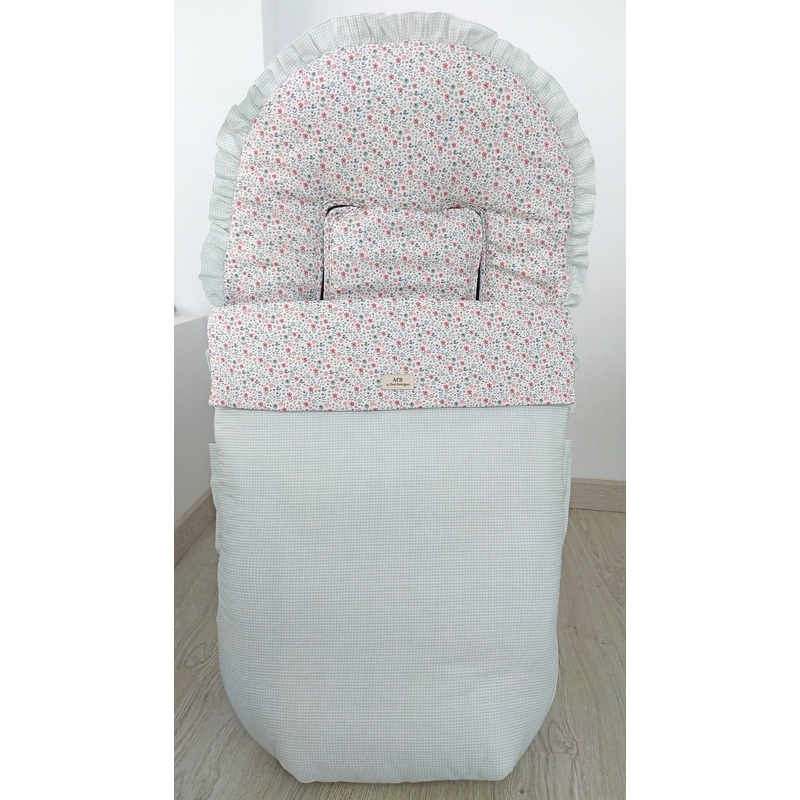 Saco para carrito de niña con flores PROVENZA cubierta vichy color menta