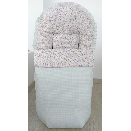 Saco para carrito de niña con flores PROVENZA cubierta vichy color menta