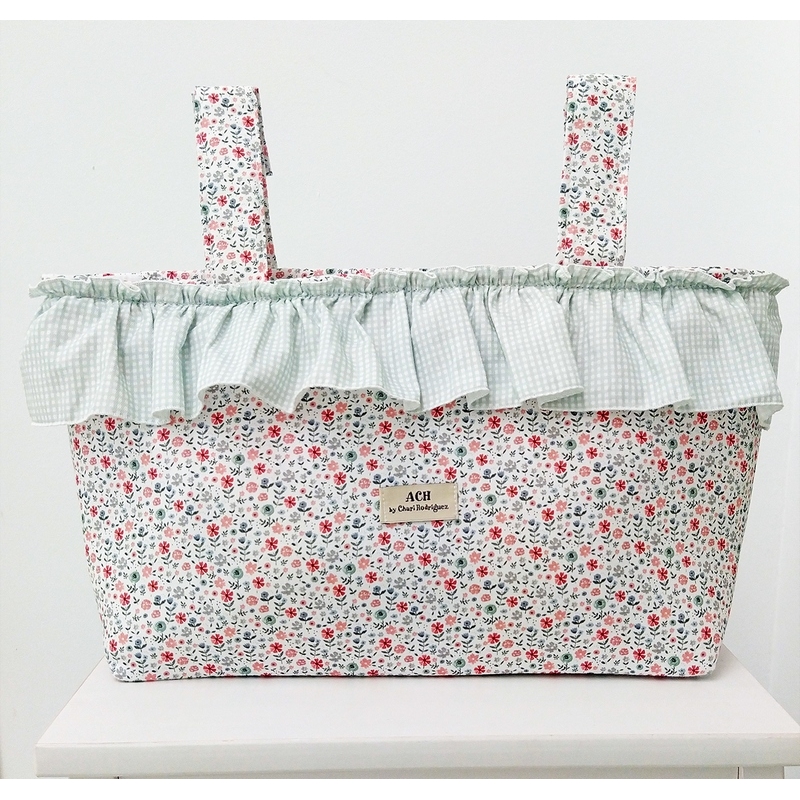 Bolso organizador para carrito de niña PROVENZA estampado flores rosa y menta