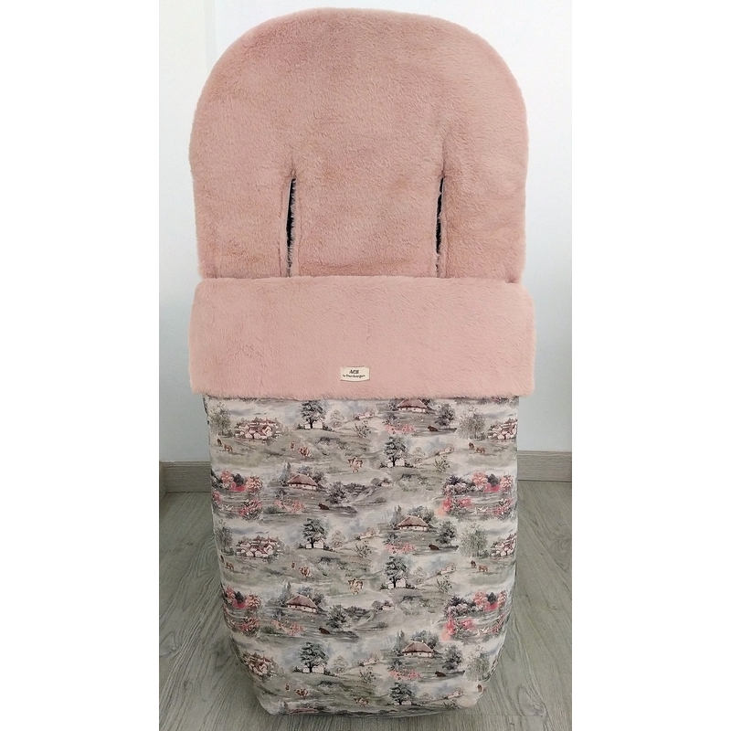 Saco de pelo rosa para silla de pasear TOILE DE JONY medida universal