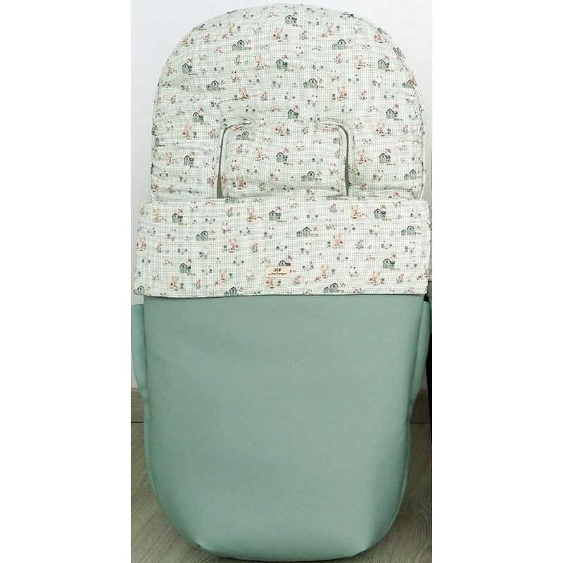 Saco de polipiel en color menta para carrito LITTLE FARM con dibujo de flores