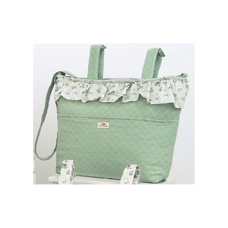 Bolso en color menta para colgar en coche de pasear LITTLE FARM con bolsillo interior