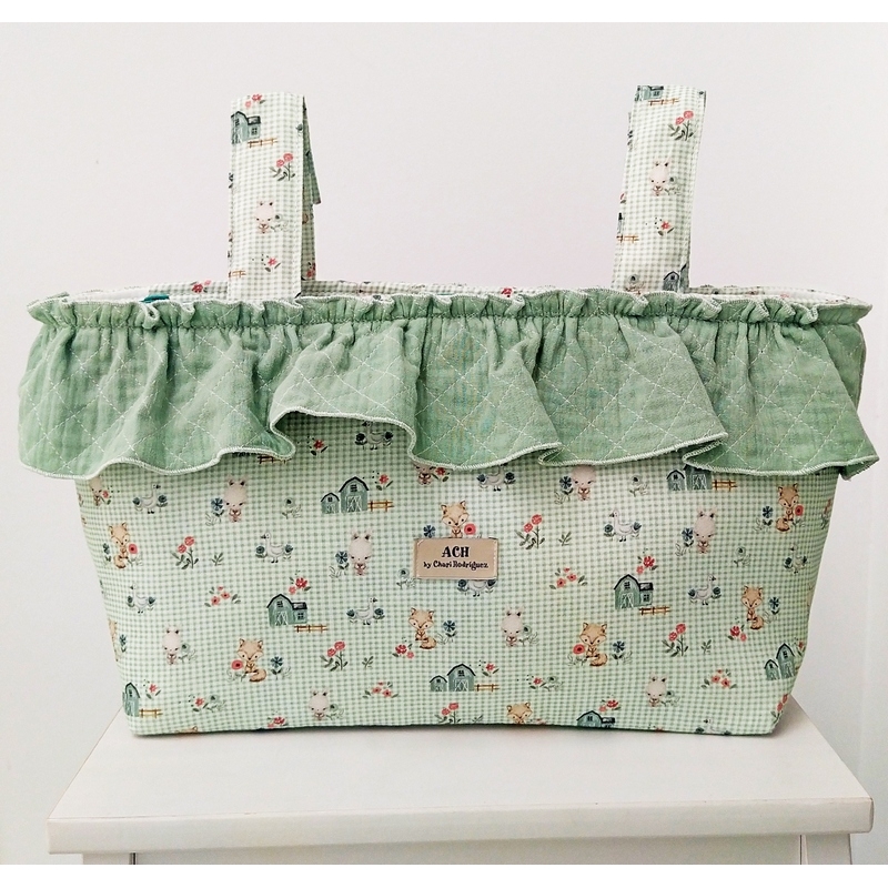 Bolso organizador con dibujo de flores menta LITTLE FARM para carrito del bebé