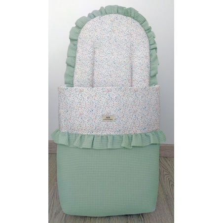 Saco de cuco para bebé PRADERA tejido piqué menta y estampado de flores