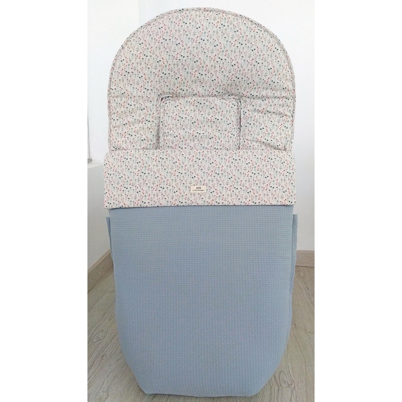 Saco azul para carrito de pasear MIMOSA desmontable en funda de flores