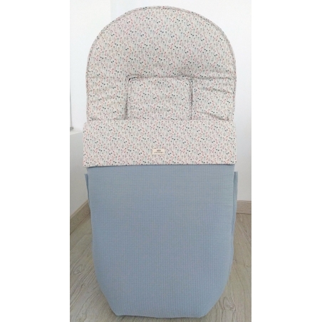 Saco azul para carrito de pasear MIMOSA desmontable en funda de flores