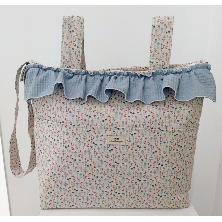 Bolso azul para carrito de niño MIMOSA estampado ramos de flores