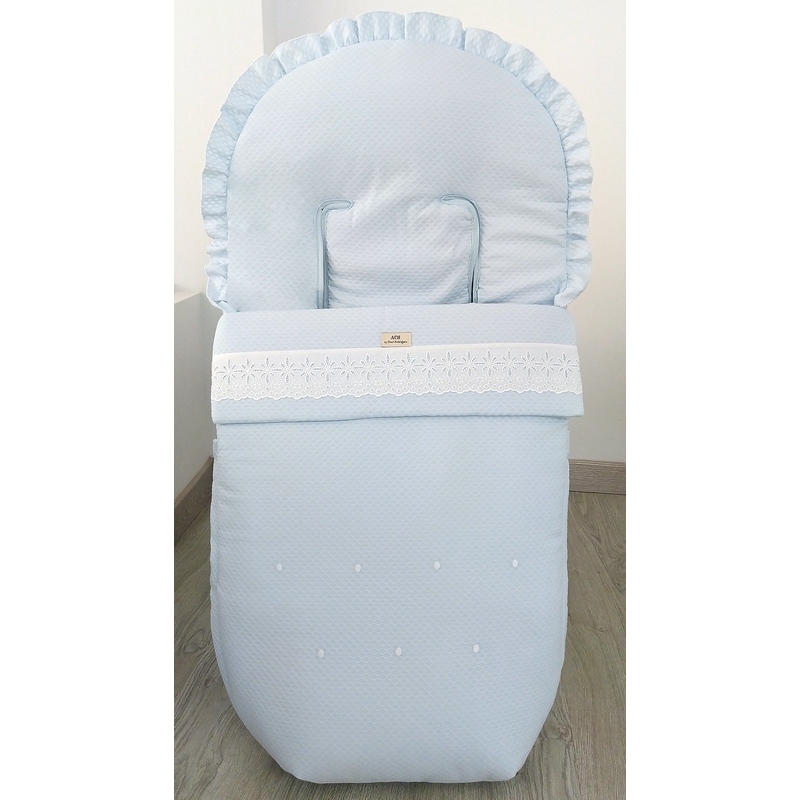 Saco de silla azul en piqué para niño SOLETE cubrepiés desmontable