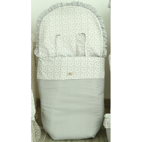 Saco de silla universal para pasear CLEO flores y cuadraditos gris