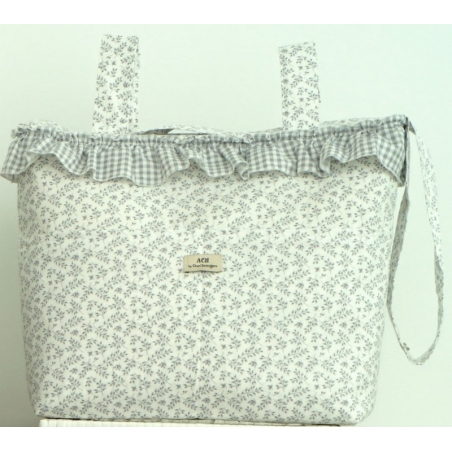 Bolso panera con asas y correa ajustable CLEO dibujo flores gris