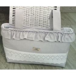 Bolso organizador gris con volante y encaje SIENA marca ACH